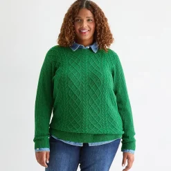 St. John's Bay Plus Womens Crew Neck Long Sleeve Pullover Sweater