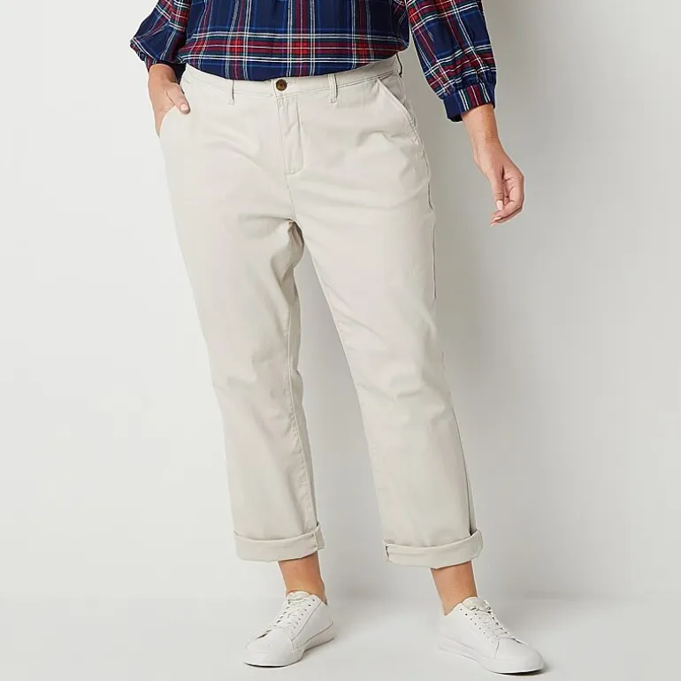 St. John's Bay Plus Women's Relaxed Fit Girl Friend Chino Pant