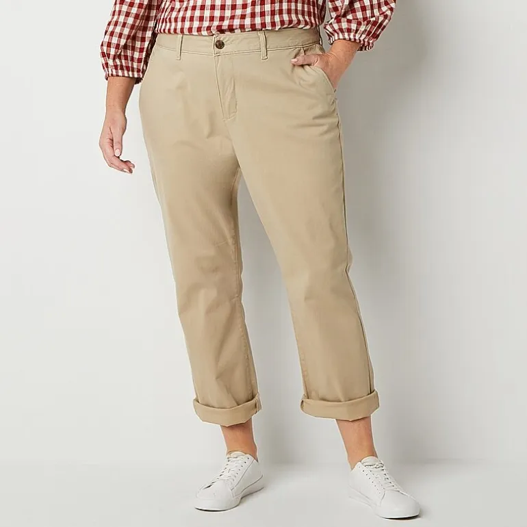 St. John's Bay Plus Women's Relaxed Fit Girl Friend Chino Pant