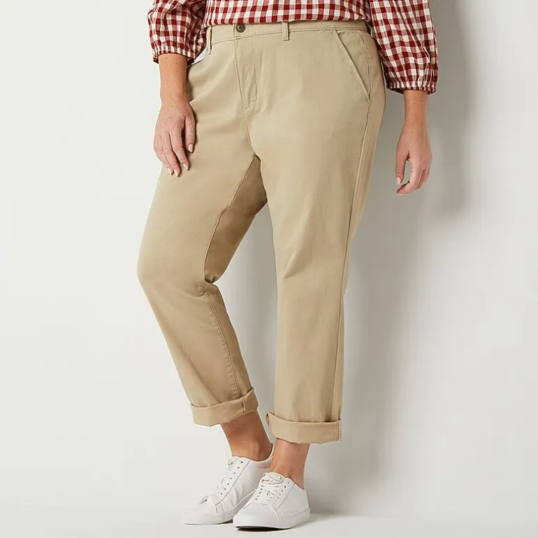 St. John's Bay Plus Women's Relaxed Fit Girl Friend Chino Pant