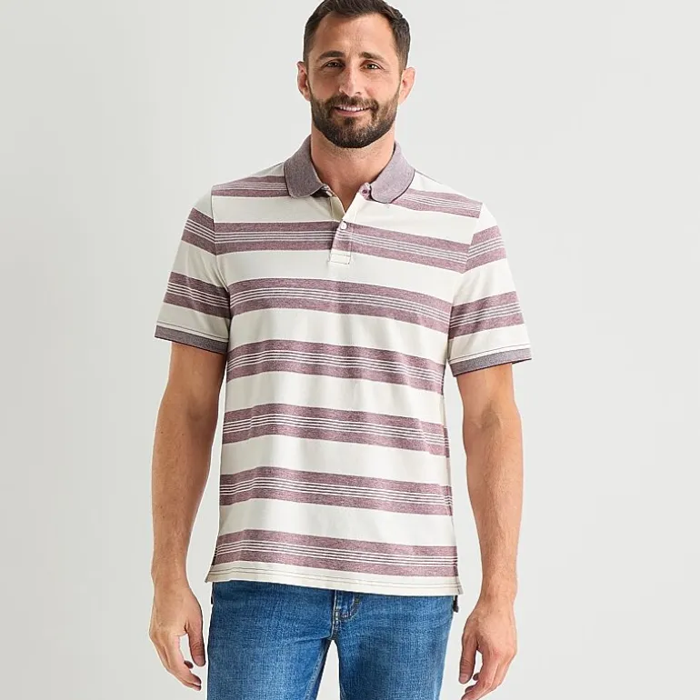 St. John's Bay Premium Stretch Striped Oxford Mens Classic Fit Short Sleeve Polo Shirt