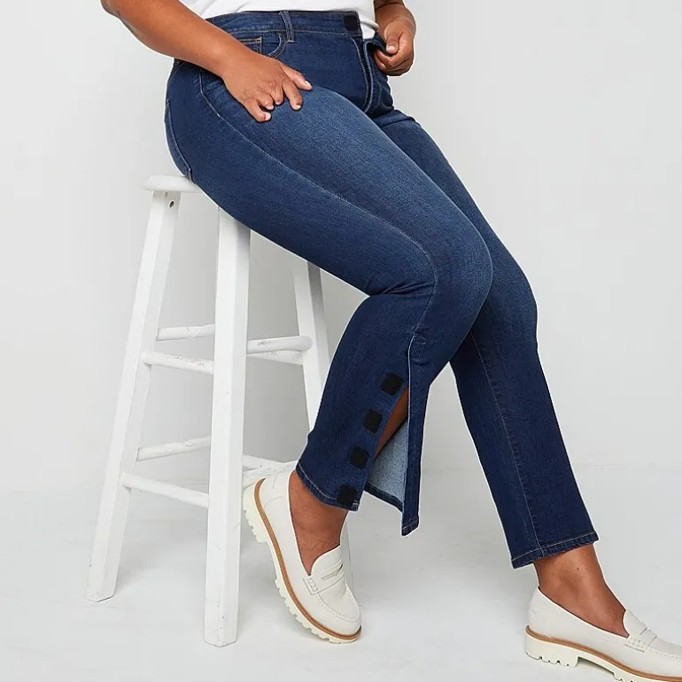 St. John's Bay Secretly Slender Womens Plus Mid Rise Adaptive Hidden Access Opening Straight Leg Jean