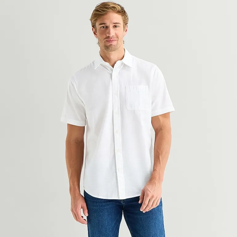St. John's Bay Slub Mens Short Sleeve Classic Fit Button-Down Shirt