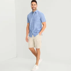 St. John's Bay Slub Mens Short Sleeve Classic Fit Button-Down Shirt