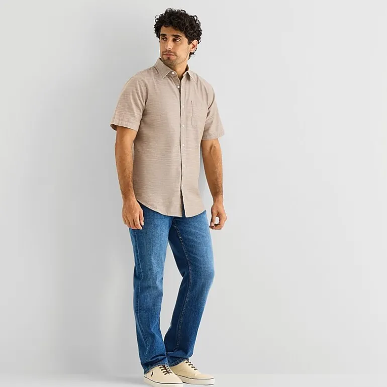 St. John's Bay Slub Mens Short Sleeve Classic Fit Button-Down Shirt