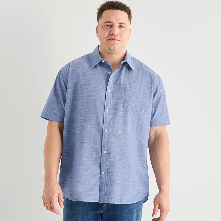 St. John's Bay Slub Mens Short Sleeve Classic Fit Big and Tall Button-Down Shirt