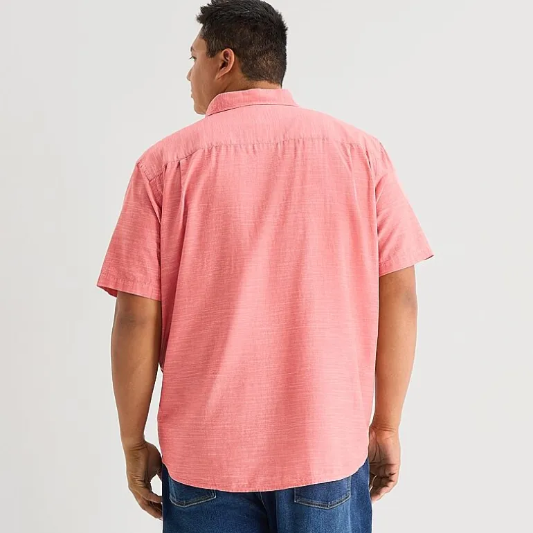 St. John's Bay Slub Mens Short Sleeve Classic Fit Big and Tall Button-Down Shirt