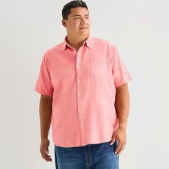 St. John's Bay Slub Mens Short Sleeve Classic Fit Big and Tall Button-Down Shirt