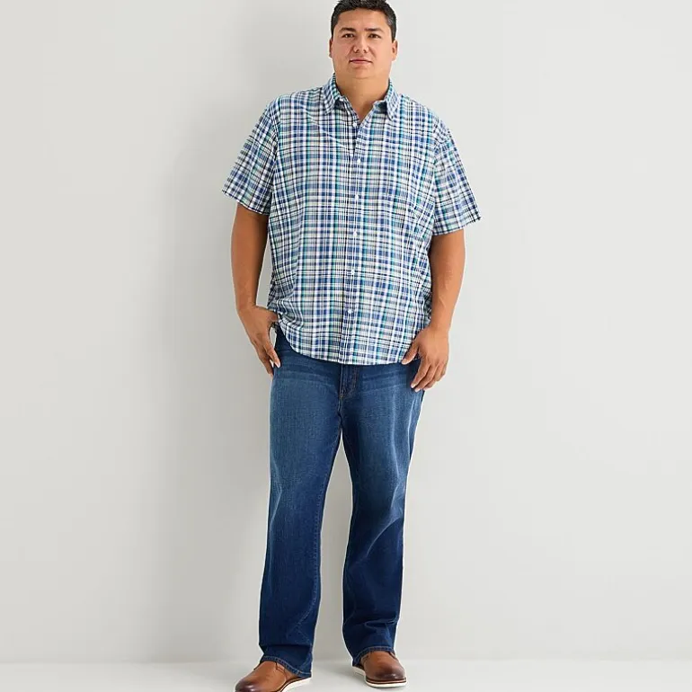 St. John's Bay Slub Mens Short Sleeve Classic Fit Big and Tall Button-Down Shirt