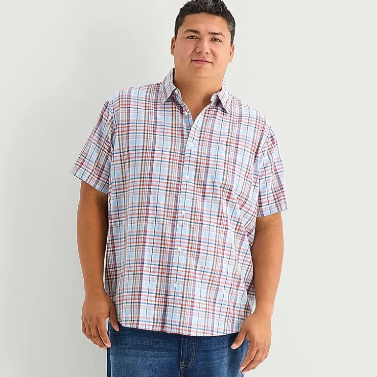 St. John's Bay Slub Mens Short Sleeve Classic Fit Big and Tall Button-Down Shirt