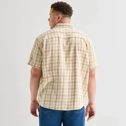 St. John's Bay Textured Gingham Mens Short Sleeve Classic Fit Big and Tall Button-Down Shirt