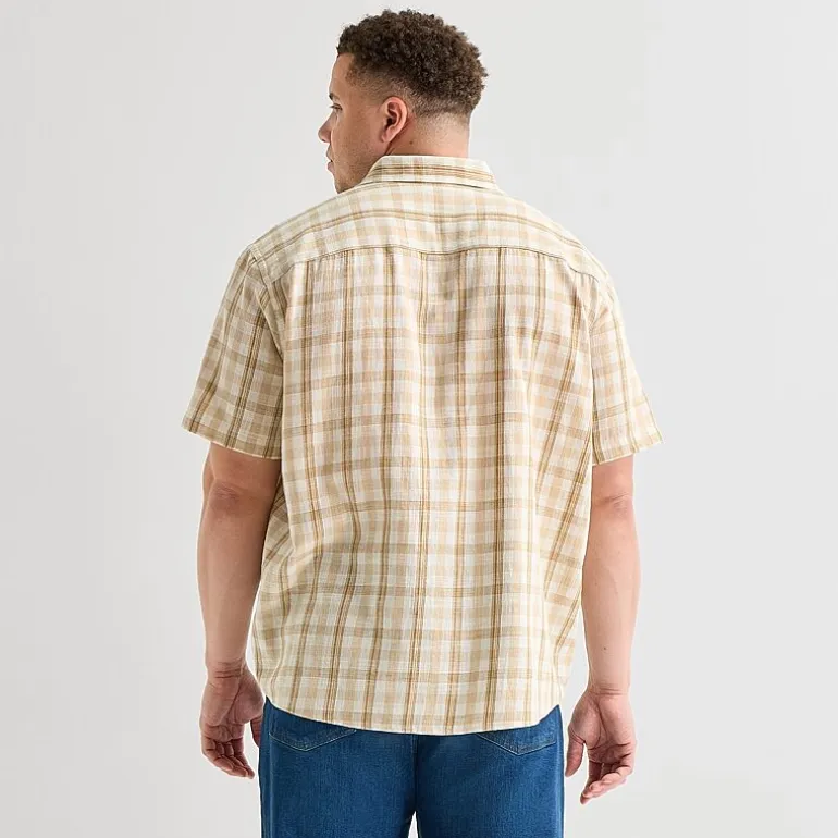 St. John's Bay Textured Gingham Mens Short Sleeve Classic Fit Big and Tall Button-Down Shirt