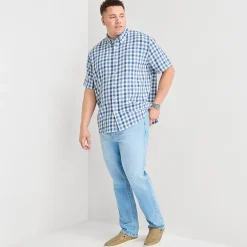 St. John's Bay Textured Gingham Mens Short Sleeve Classic Fit Big and Tall Button-Down Shirt