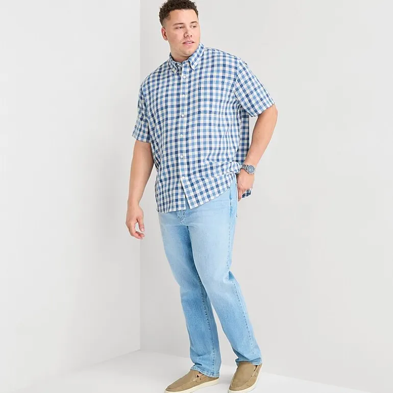 St. John's Bay Textured Gingham Mens Short Sleeve Classic Fit Big and Tall Button-Down Shirt