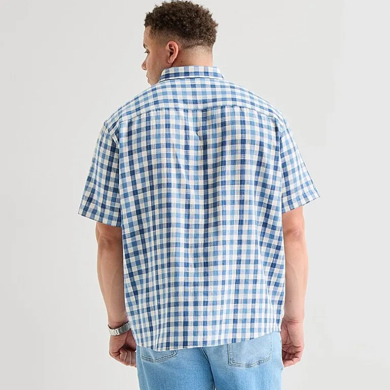 St. John's Bay Textured Gingham Mens Short Sleeve Classic Fit Big and Tall Button-Down Shirt