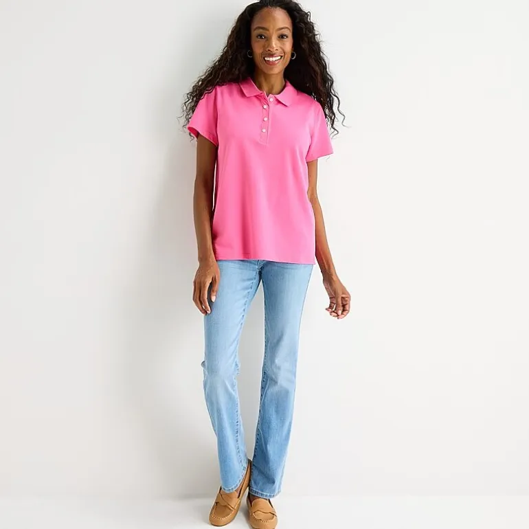 St. John's Bay Womens Adaptive Short Sleeve Easy-on + Easy-off Polo Shirt