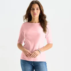St. John's Bay Womens Boat Neck Elbow Sleeve T-Shirt