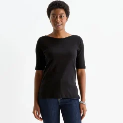 St. John's Bay Womens Boat Neck Elbow Sleeve T-Shirt