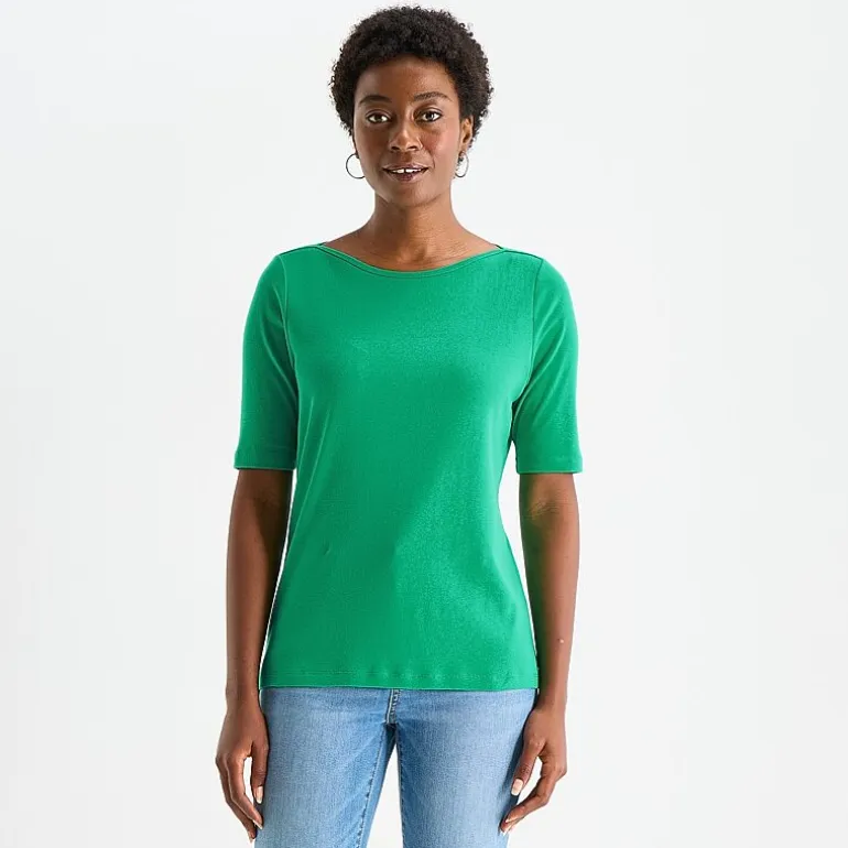 St. John's Bay Womens Boat Neck Elbow Sleeve T-Shirt