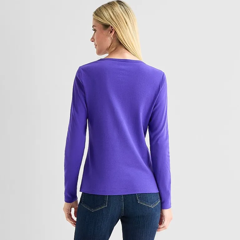 St. John's Bay Womens Crew Neck Long Sleeve T-Shirt