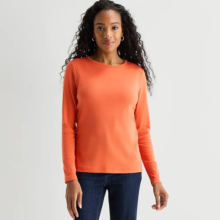 St. John's Bay Womens Crew Neck Long Sleeve T-Shirt