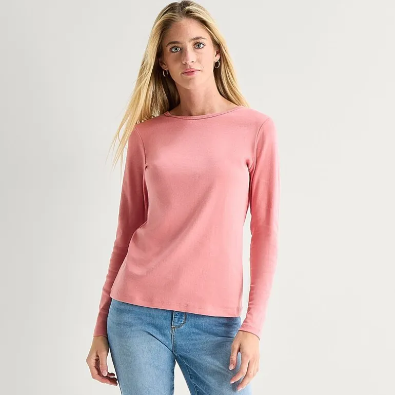St. John's Bay Womens Crew Neck Long Sleeve T-Shirt