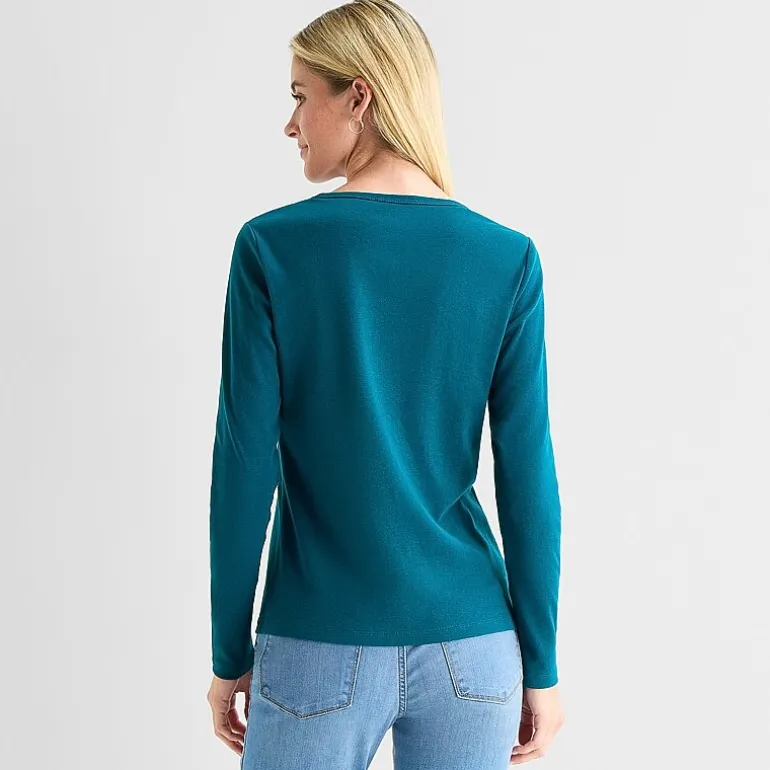 St. John's Bay Womens Crew Neck Long Sleeve T-Shirt