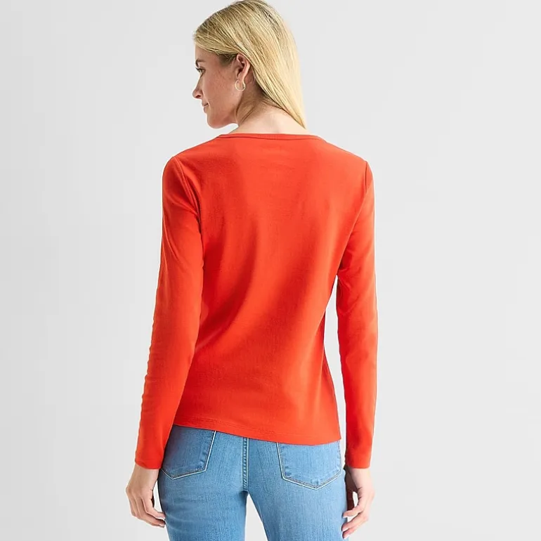 St. John's Bay Womens Crew Neck Long Sleeve T-Shirt