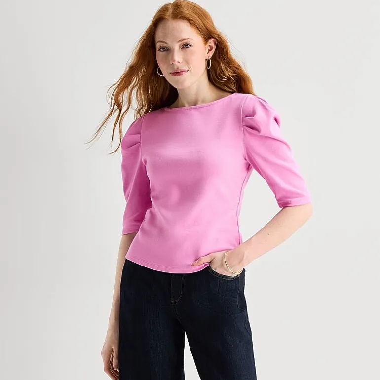 St. John's Bay Womens Crew Neck 3/4 Sleeve Blouse