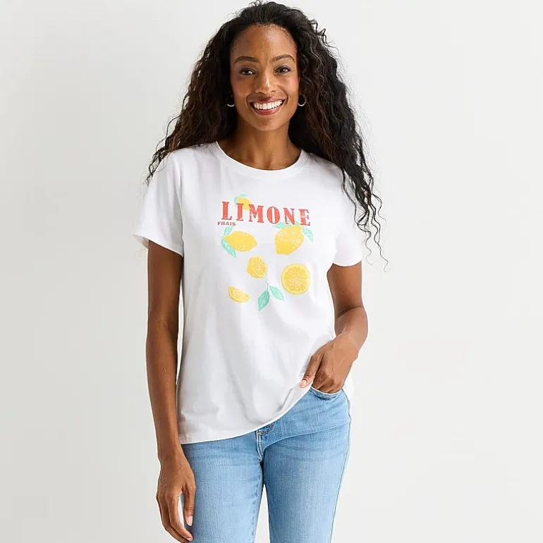 St. John's Bay Womens Crew Neck Short Sleeve Regular Fit Graphic T-Shirt
