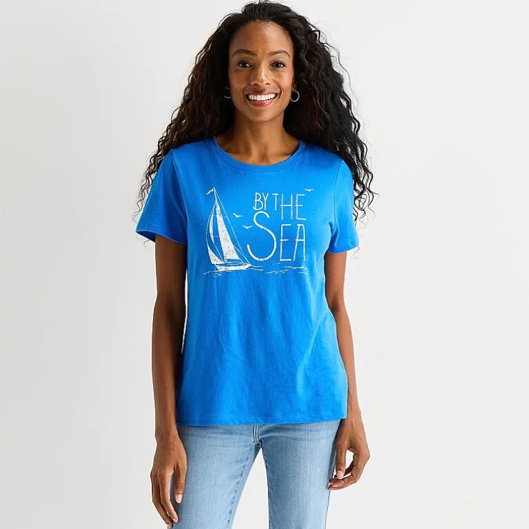 St. John's Bay Womens Crew Neck Short Sleeve Regular Fit Graphic T-Shirt