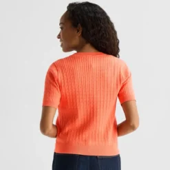 St. John's Bay Womens Crew Neck Short Sleeve Cable Knit Pullover Sweater