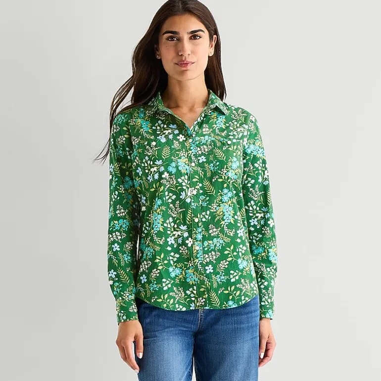 St. John's Bay Womens Cuffed Long Sleeve Regular Fit Button-Down Shirt