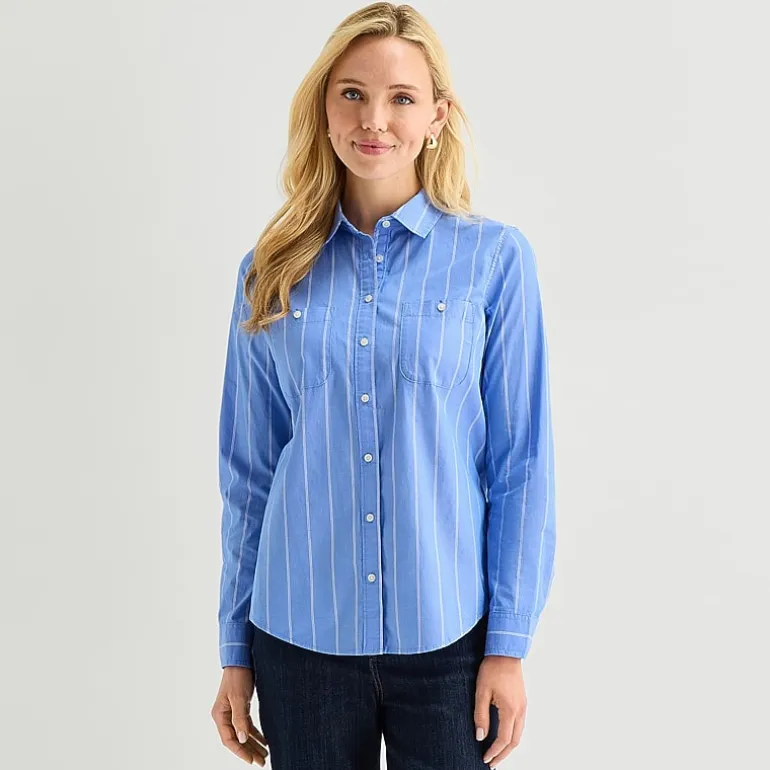 St. John's Bay Womens Cuffed Long Sleeve Regular Fit Button-Down Shirt