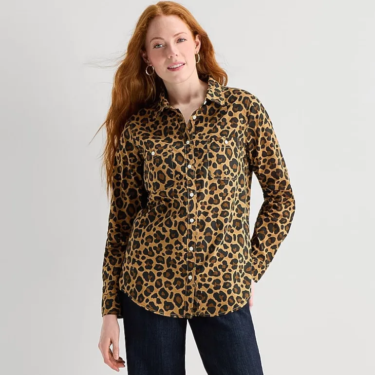 St. John's Bay Womens Cuffed Long Sleeve Regular Fit Button-Down Shirt