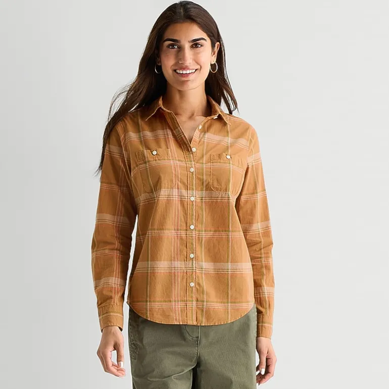 St. John's Bay Womens Cuffed Long Sleeve Regular Fit Button-Down Shirt