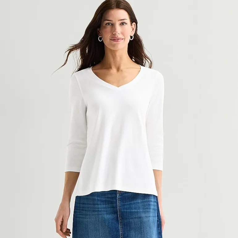 St. John's Bay Womens Easy-on + Easy-off V Neck 3/4 Sleeve Adaptive T-Shirt