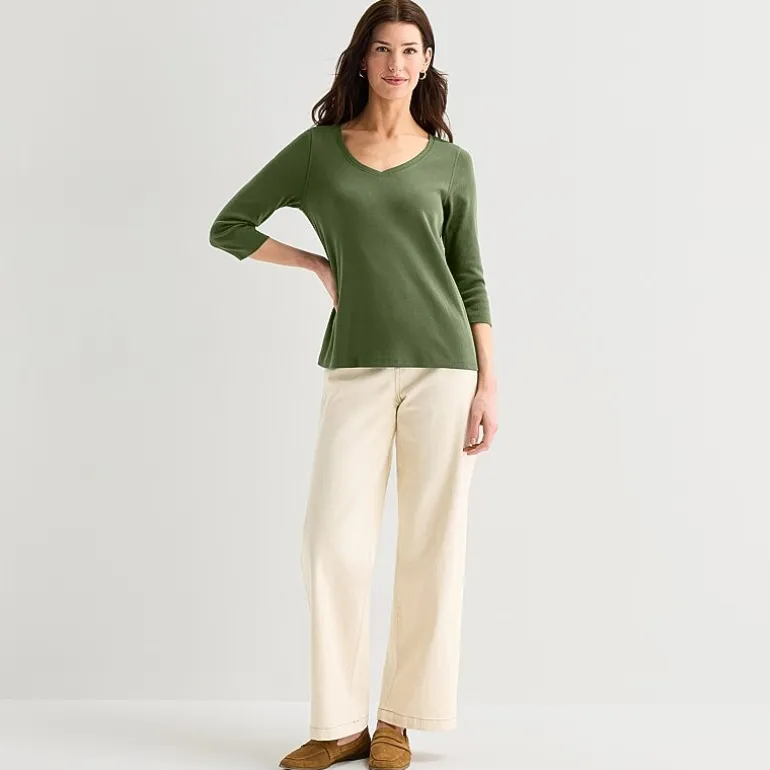 St. John's Bay Womens Easy-on + Easy-off V Neck 3/4 Sleeve Adaptive T-Shirt