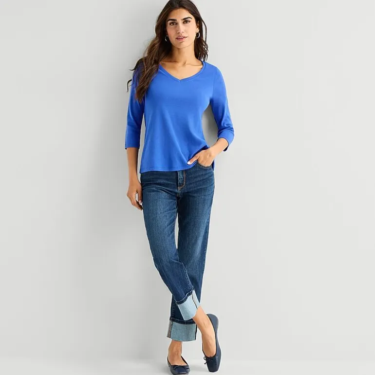 St. John's Bay Womens Easy-on + Easy-off V Neck 3/4 Sleeve Adaptive T-Shirt