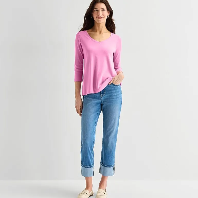 St. John's Bay Womens Easy-on + Easy-off V Neck 3/4 Sleeve Adaptive T-Shirt