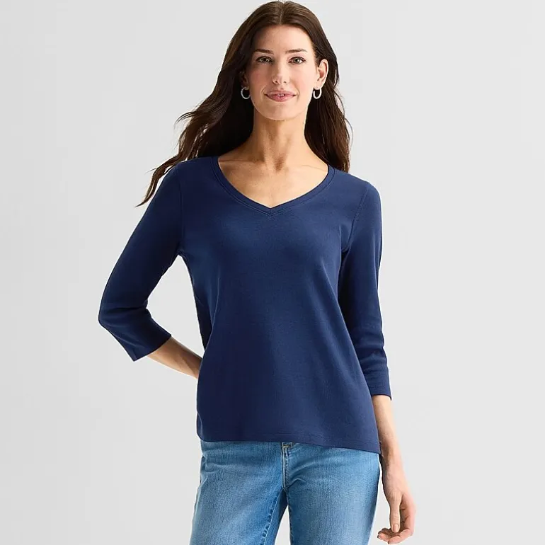 St. John's Bay Womens Easy-on + Easy-off V Neck 3/4 Sleeve Adaptive T-Shirt