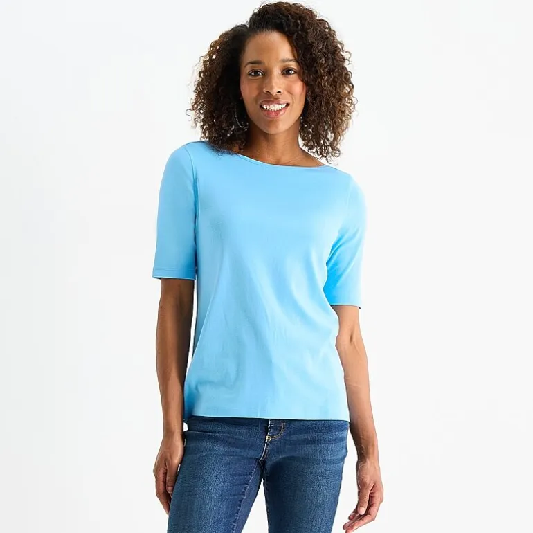 St. John's Bay Womens Easy-on + Easy-off Boat Neck Short Sleeve Adaptive T-Shirt