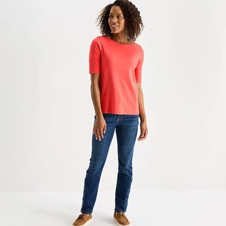 St. John's Bay Womens Easy-on + Easy-off Boat Neck Short Sleeve Adaptive T-Shirt