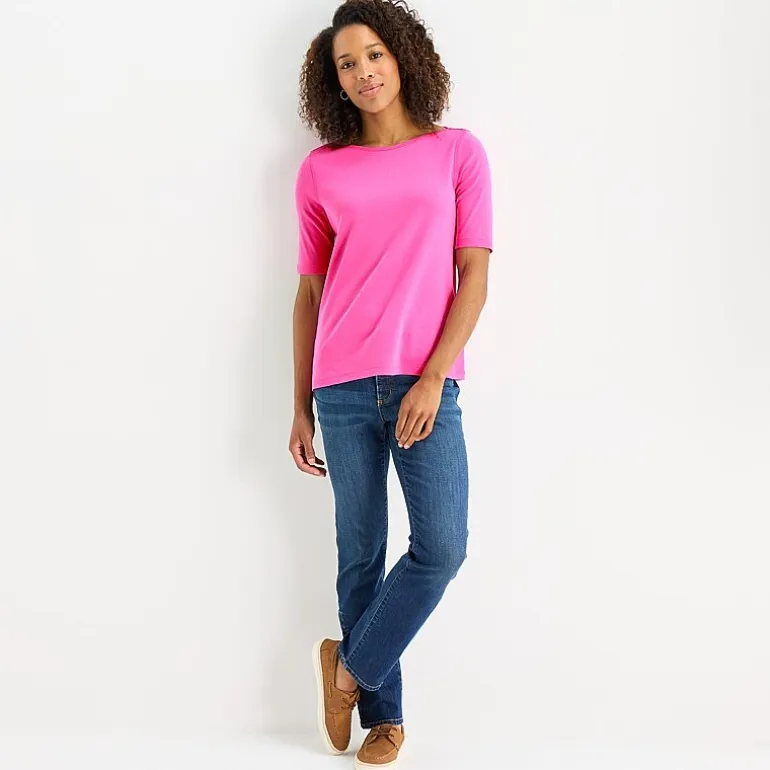 St. John's Bay Womens Easy-on + Easy-off Boat Neck Short Sleeve Adaptive T-Shirt