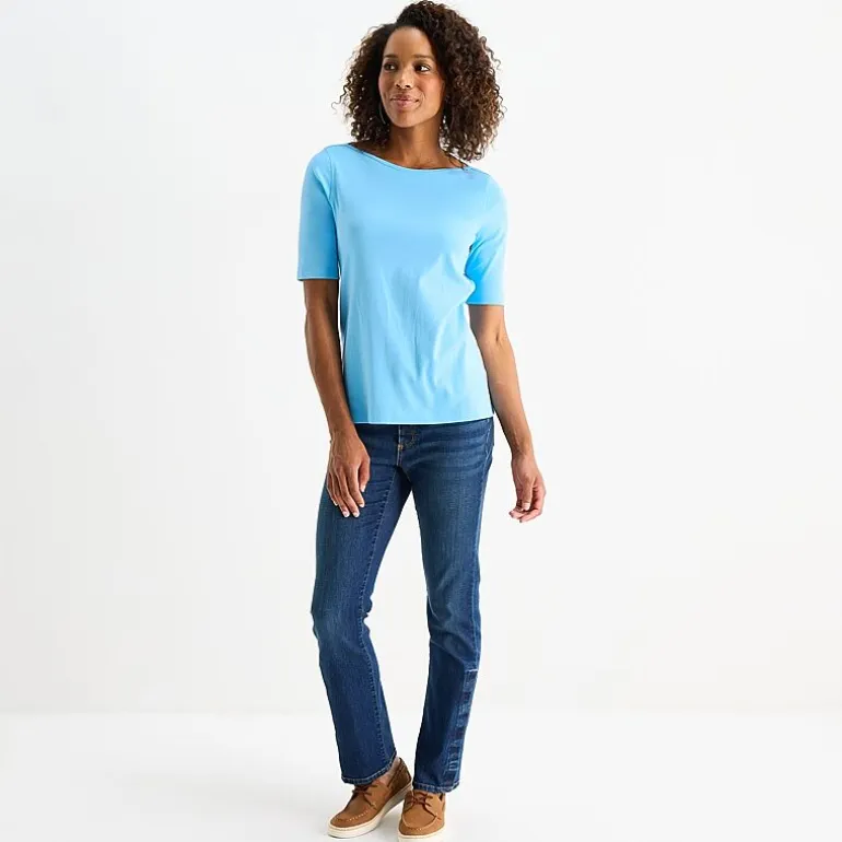 St. John's Bay Womens Easy-on + Easy-off Boat Neck Short Sleeve Adaptive T-Shirt