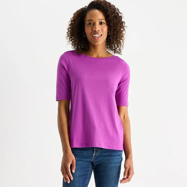 St. John's Bay Womens Easy-on + Easy-off Boat Neck Short Sleeve Adaptive T-Shirt