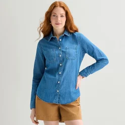 St. John's Bay Womens Easy-on + Easy-off Cuffed Long Sleeve Regular Fit Button-Down Shirt