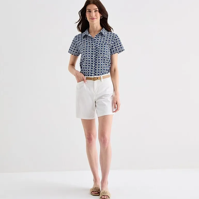 St. John's Bay Womens Easy-on + Easy-off Hidden Access Opening Roll Short Sleeve Regular Fit Button-Down Shirt