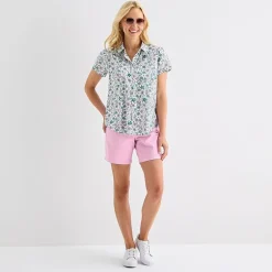 St. John's Bay Womens Easy-on + Easy-off Hidden Access Opening Roll Short Sleeve Regular Fit Button-Down Shirt