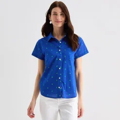 St. John's Bay Womens Easy-on + Easy-off Hidden Access Opening Roll Short Sleeve Regular Fit Button-Down Shirt